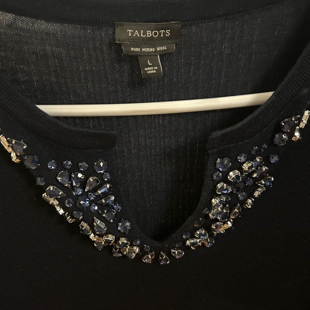 Talbots Midnight Blue Beaded Blouse - Picture 3 of 5